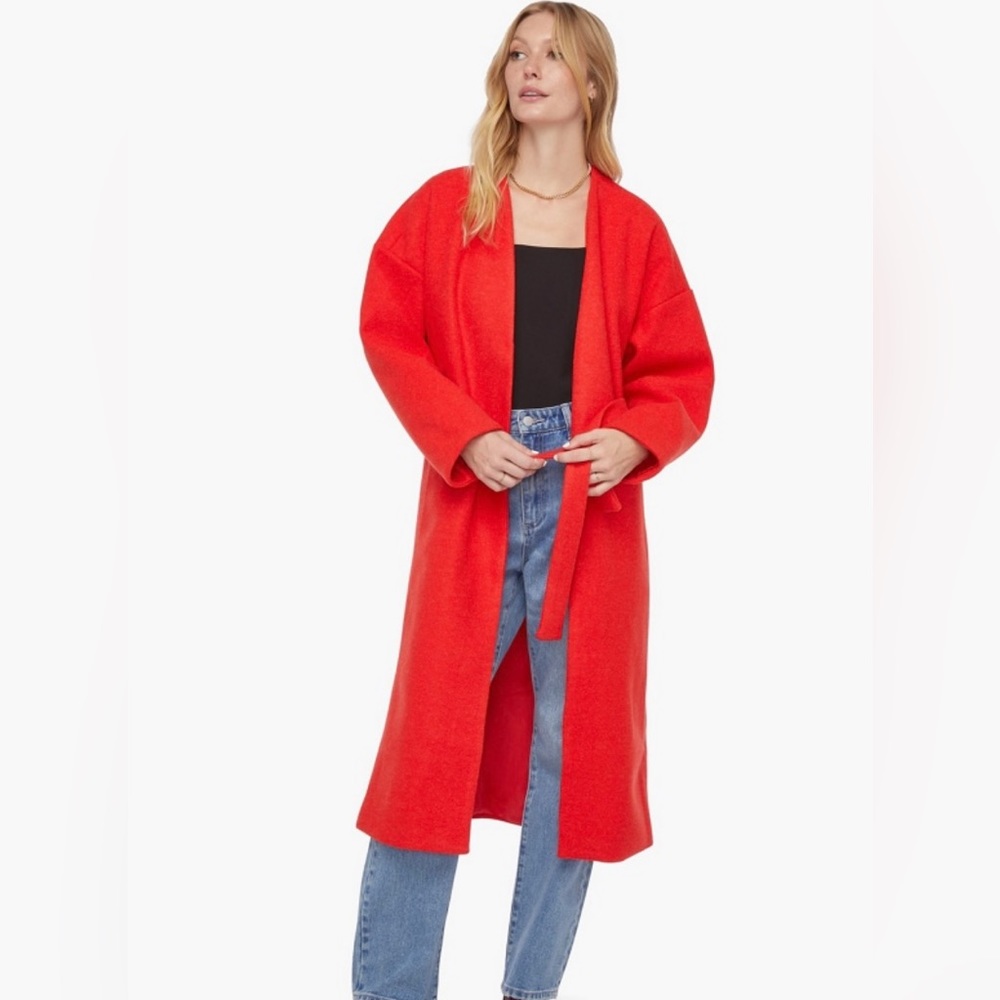 JustFab Oversized Long Cocoon Tie-Waist Wrap Front Double Knit Coat